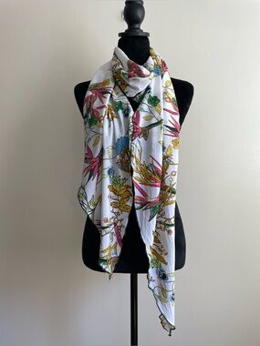 JJ Louis Tropical Botanical Diamond Scarf Made in Canada Floral Rayon Wrap
